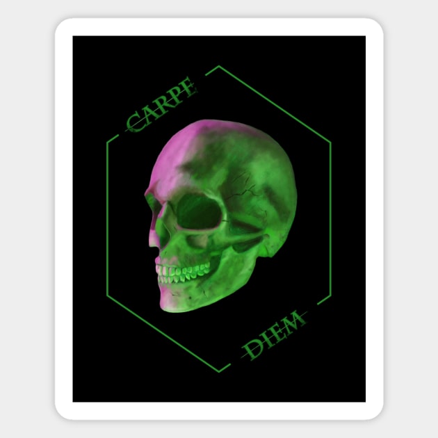 Carpe Diem Seize the Day- Green Skull Design Magnet by ianoz